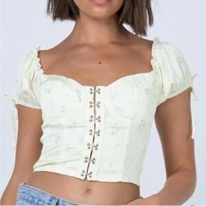Princess Polly Allyson yellow floral off the shoulder clip front crop top size 0